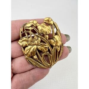 Vintage Iris Flower Brooch Historical New Orleans Collection Signed HNOC Metal
